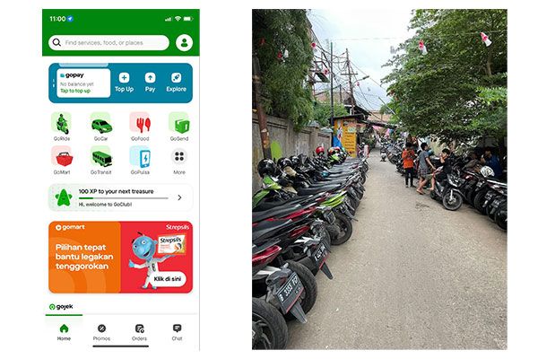 インドネシアのスーパーアプリ「Gojek」。多くのバイクタクシーのドライバーに利用されている
