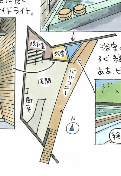 浴室のある2階の間取り（イラストは『イラストで読む 湯けむり建築五十三次』から一部を引用）