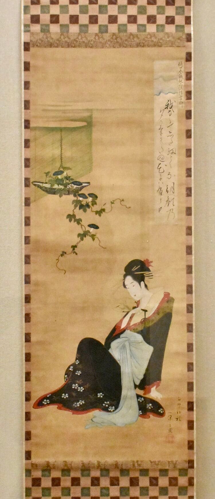肉筆浮世絵】鳥文斎栄之「三美人之図」肉筆 絹本 着色 掛軸◇歌麿と
