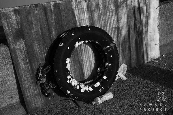 年代物のタイヤ。漁船の係留をさせるために使っていた