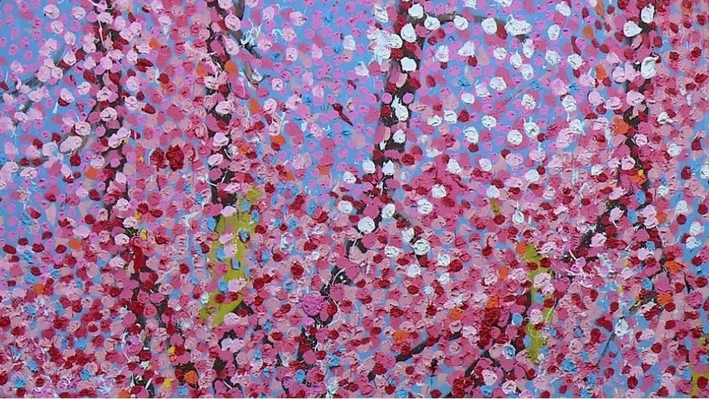 桜・桜・桜ネガティブな世界でポジティブな絵を　パリでD・ハースト新作展