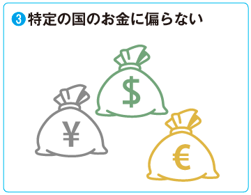 特定の国のお金に偏らない