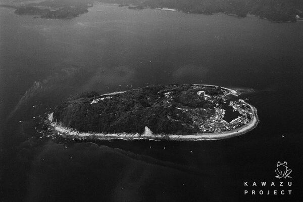 出羽島の航空写真。右側が北(写真:田中幸寿氏提供)